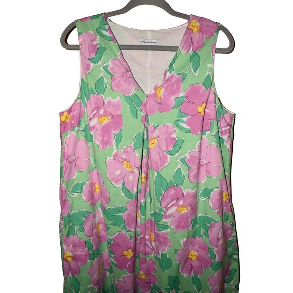 URBAN REVIVO $129 V-Neck Sleeveless Trapeze Midi Dress Pink Floral Print US 10 - Picture 3 of 4
